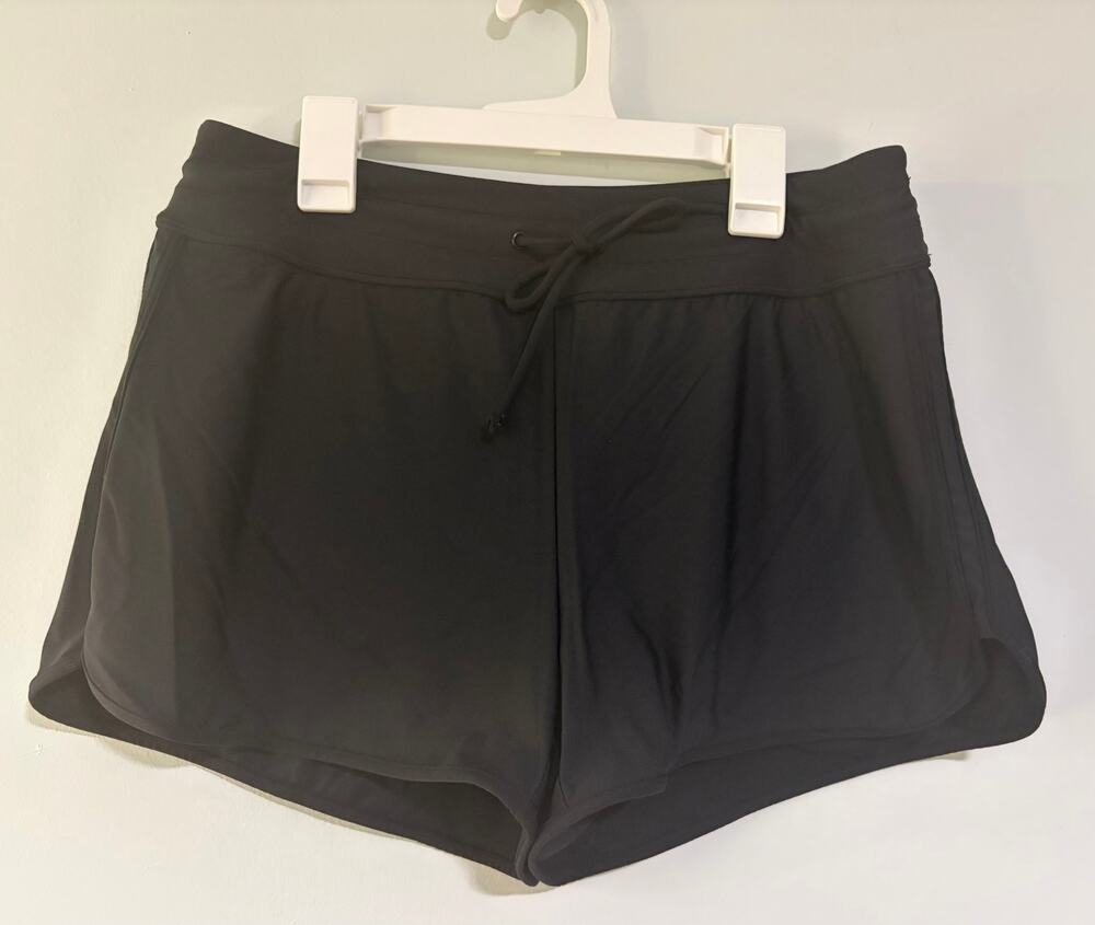 CRZ YOGA Black High Rise Lined Swim Shorts Women's Large Drawstring